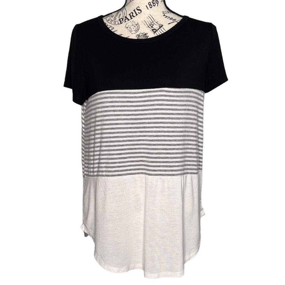 Filly Flair (M) Colorblock Striped Short Sleeve Round Hem Tee T-Shirt